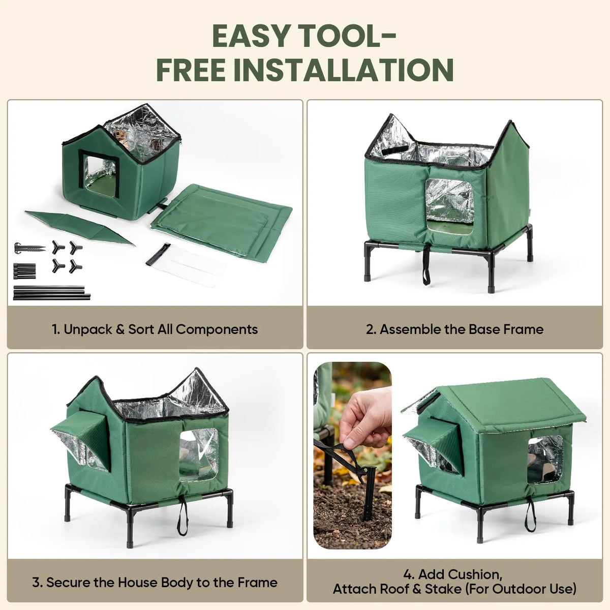 Outdoor Weatherproof Cat House - All-Season Insulated Shelter for Stray Cats, Spacious 17.7"L X 15.7"W X 21.6"H Interior, Windproof Design for Yard, Porch