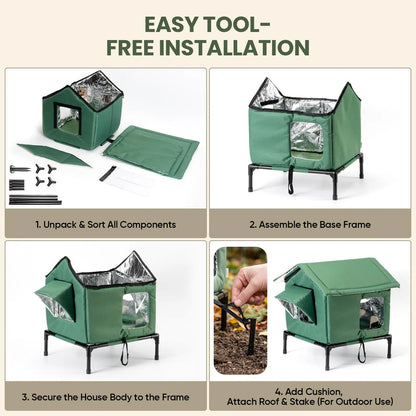 Outdoor Weatherproof Cat House - All-Season Insulated Shelter for Stray Cats, Spacious 17.7"L X 15.7"W X 21.6"H Interior, Windproof Design for Yard, Porch