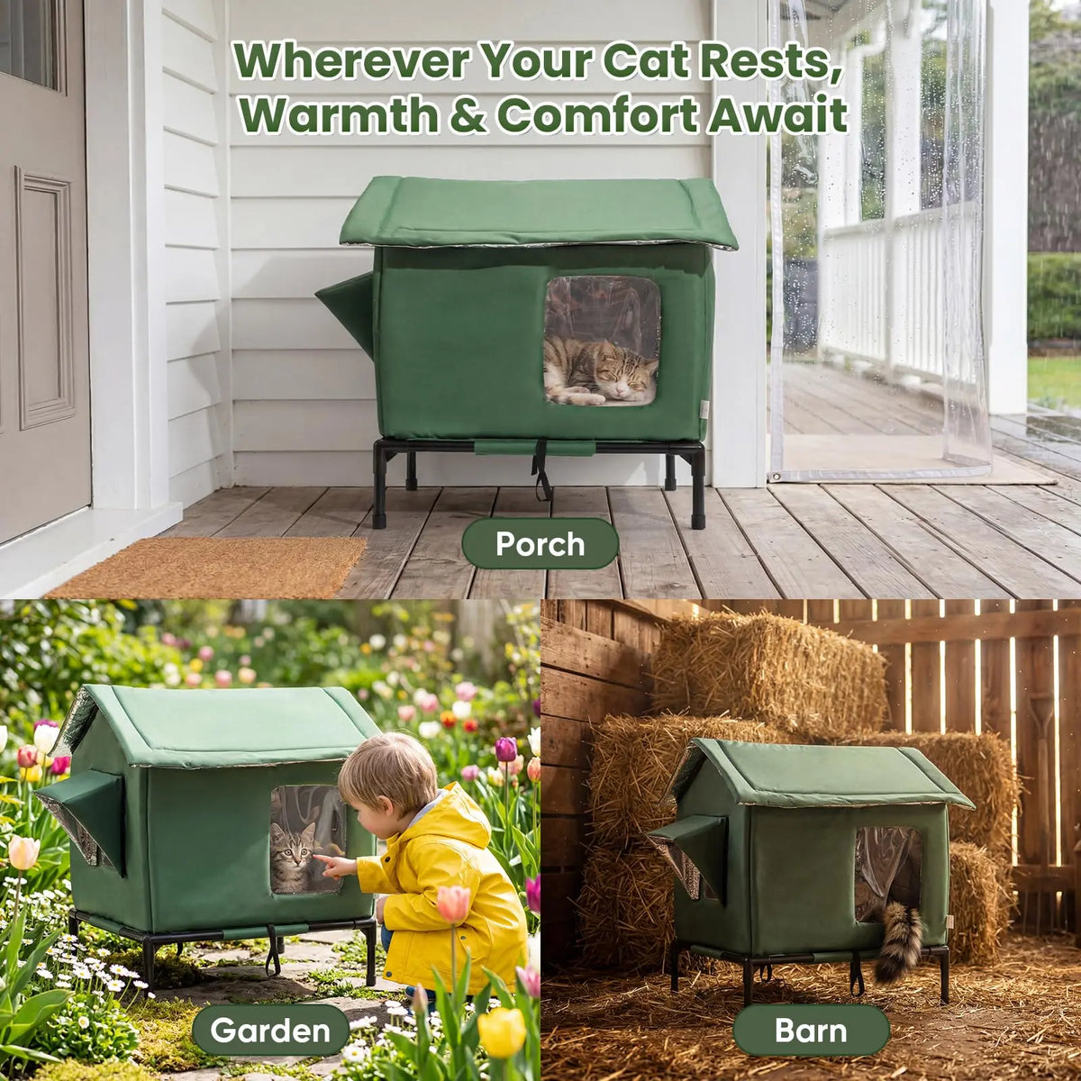 Outdoor Weatherproof Cat House - All-Season Insulated Shelter for Stray Cats, Spacious 17.7"L X 15.7"W X 21.6"H Interior, Windproof Design for Yard, Porch
