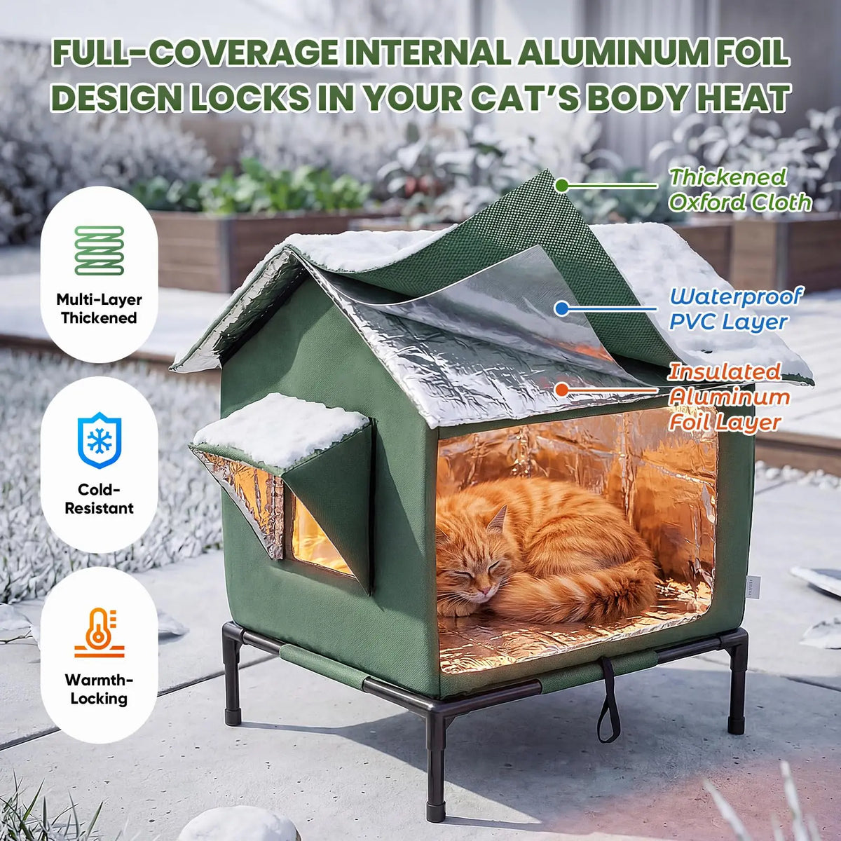 Outdoor Weatherproof Cat House - All-Season Insulated Shelter for Stray Cats, Spacious 17.7"L X 15.7"W X 21.6"H Interior, Windproof Design for Yard, Porch