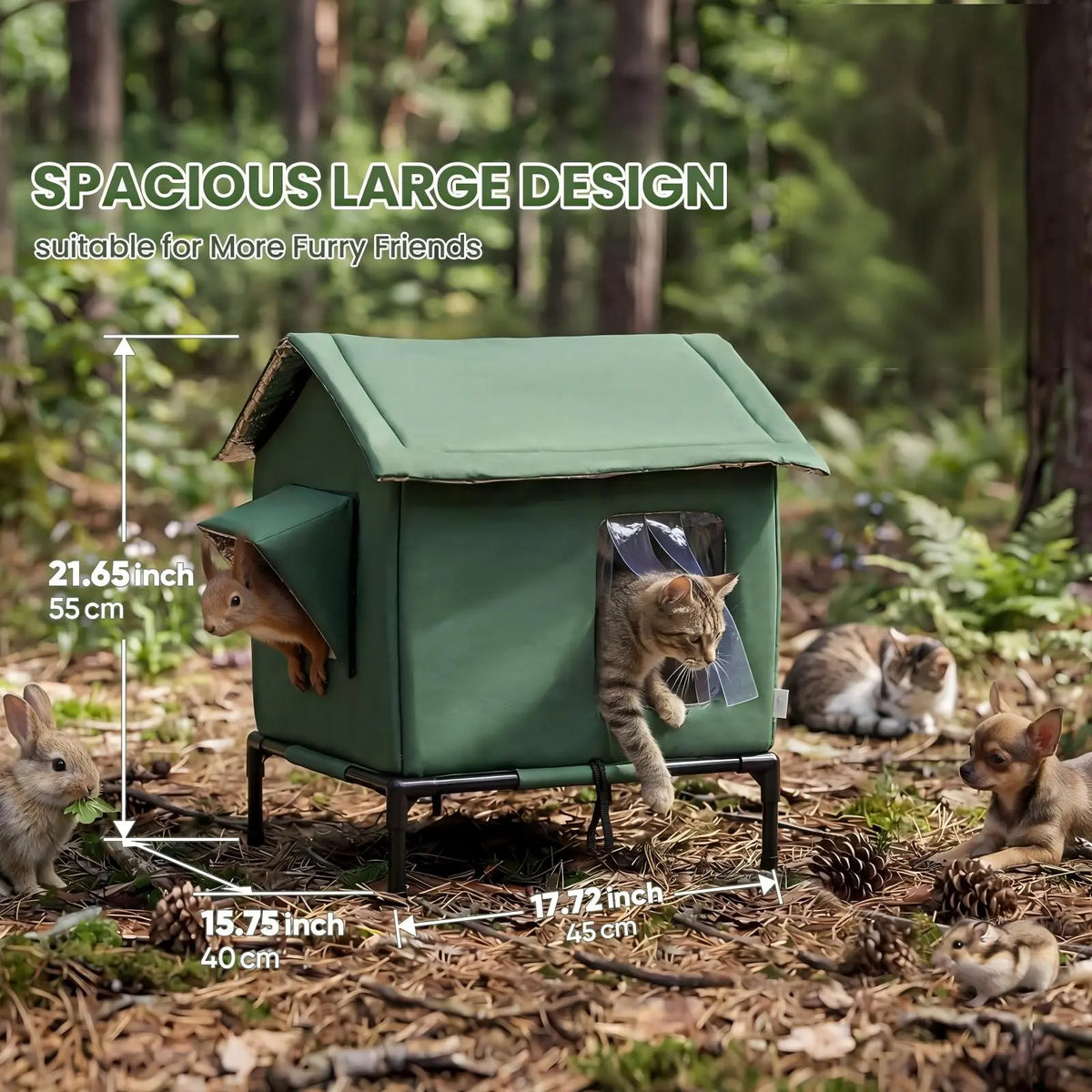 Outdoor Weatherproof Cat House - All-Season Insulated Shelter for Stray Cats, Spacious 17.7"L X 15.7"W X 21.6"H Interior, Windproof Design for Yard, Porch