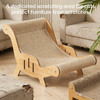 2-In-1 Natural Sisal Fiber Cat Scratcher with Hammock & Lounge Chair, No Shedding, Breathable, Durable All-Season Cat Bed for Claw Sharpening & Rest, Natural Sisal Scratcher