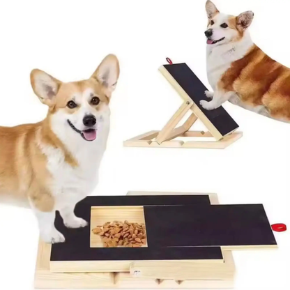 Dog Nail Scratch Board - with Treat Draw- Dog Scratch Pad for Nails – Durable Wooden Nail Filing Board with Treat Drawer (All Breeds, Adjustable)