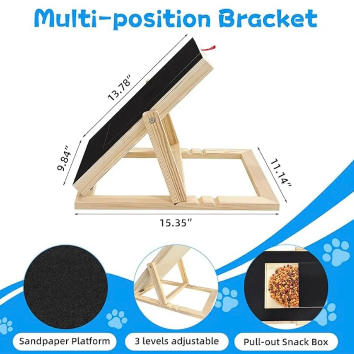 Dog Nail Scratch Board - with Treat Draw- Dog Scratch Pad for Nails – Durable Wooden Nail Filing Board with Treat Drawer (All Breeds, Adjustable)