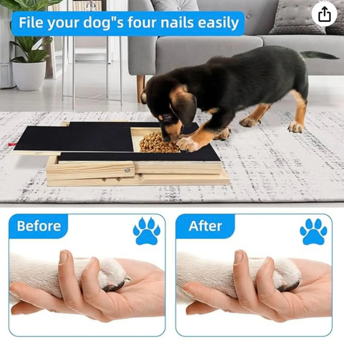 Dog Nail Scratch Board - with Treat Draw- Dog Scratch Pad for Nails – Durable Wooden Nail Filing Board with Treat Drawer (All Breeds, Adjustable)