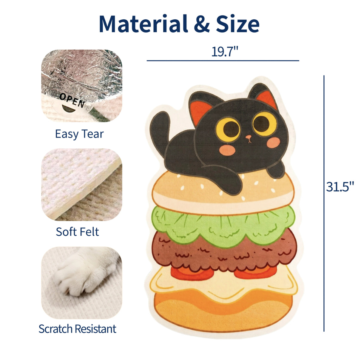 Indoor Self-Adhesive Felt Cat Scratcher Mat - Free Cartoon Hamburger, Christmas Tree, Animal Print Toy, Wall Protector, Customizable, Easy to Cut, Saves Sofas from Clawing, Adhesive Stays Put, Cat Furniture