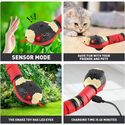 USB Rechargeable Interactive Smart Sensing Snake Toy for Cats and Dogs - Obstacle-Evading Design, No Remote Control, Ideal for Halloween Pranks, Perfect Indoor Pet Gift, Pink