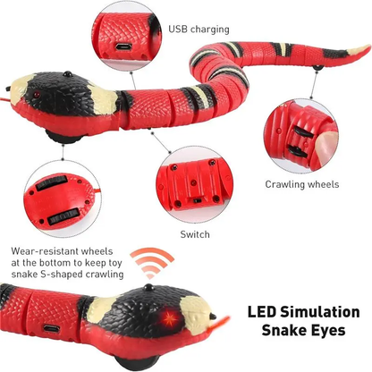 USB Rechargeable Interactive Smart Sensing Snake Toy for Cats and Dogs - Obstacle-Evading Design, No Remote Control, Ideal for Halloween Pranks, Perfect Indoor Pet Gift, Pink