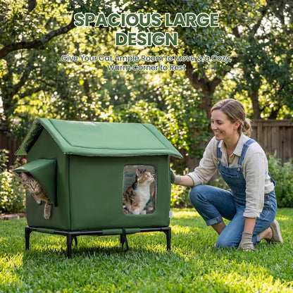Outdoor Weatherproof Cat House - All-Season Insulated Shelter for Stray Cats, Spacious 17.7"L X 15.7"W X 21.6"H Interior, Windproof Design for Yard, Porch
