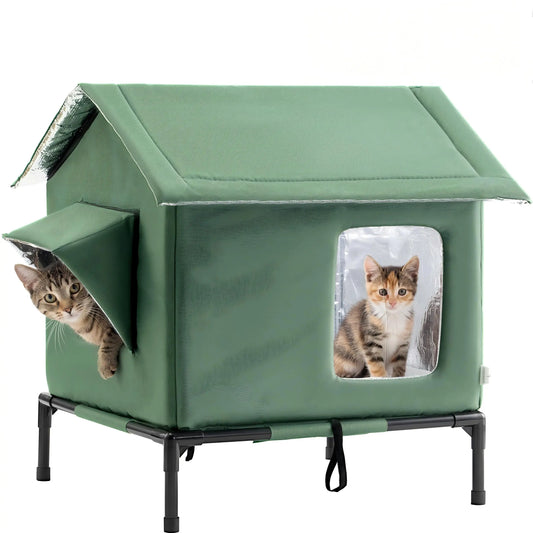 Outdoor Weatherproof Cat House - All-Season Insulated Shelter for Stray Cats, Spacious 17.7"L X 15.7"W X 21.6"H Interior, Windproof Design for Yard, Porch